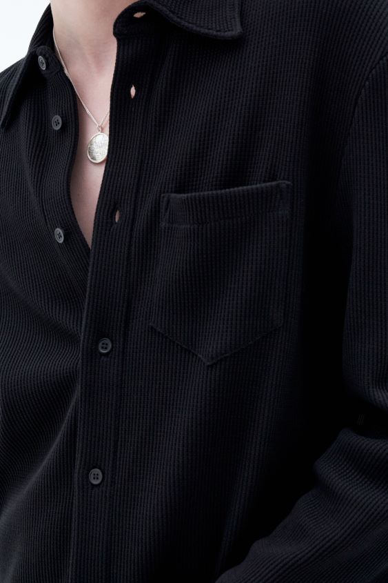 Filippa K L8HHT299 Bekleidung Schwarz Männer Waffel-Jersey-Hemd