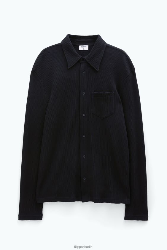 Filippa K L8HHT299 Bekleidung Schwarz Männer Waffel-Jersey-Hemd
