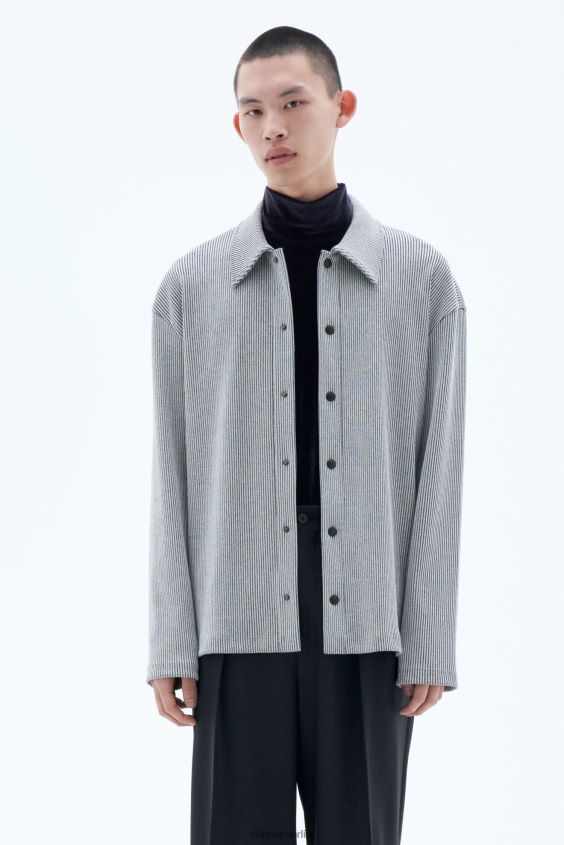 Filippa K L8HHT312 Bekleidung perlgrau/schwarz Männer Strickjacke aus schwerem Rippstrick