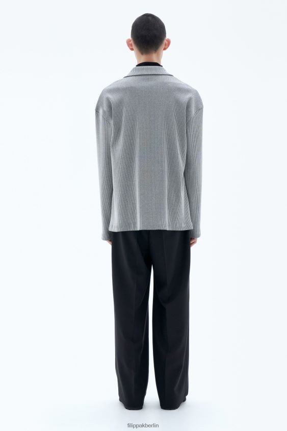 Filippa K L8HHT312 Bekleidung perlgrau/schwarz Männer Strickjacke aus schwerem Rippstrick
