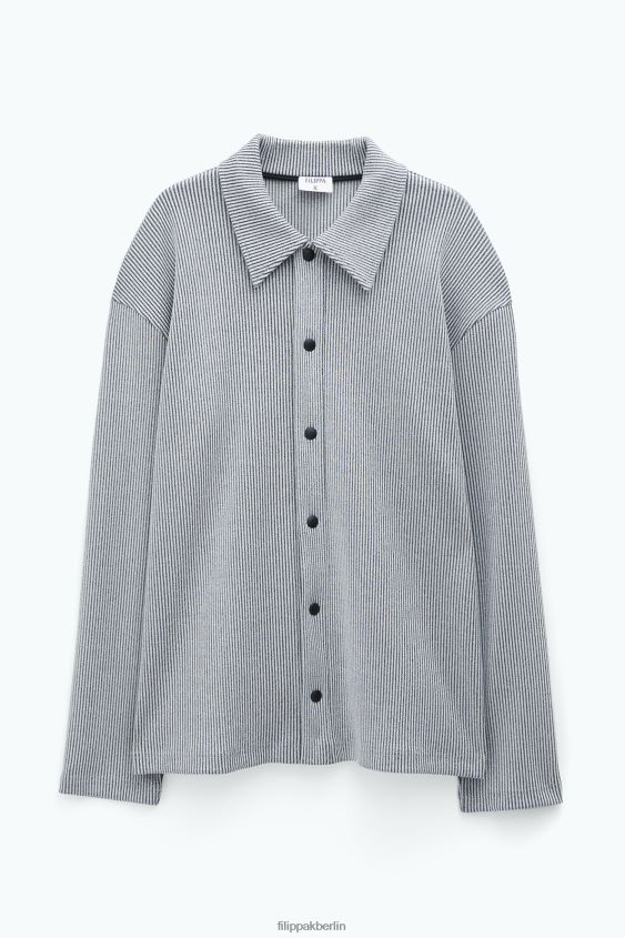 Filippa K L8HHT312 Bekleidung perlgrau/schwarz Männer Strickjacke aus schwerem Rippstrick