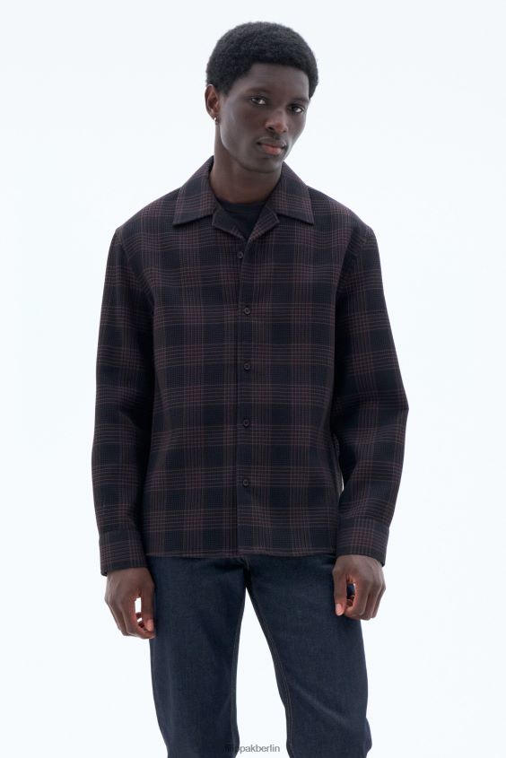 Filippa K L8HHT383 Bekleidung dunkle Schokolade/schwarzes Karo Männer Waffelkariertes Resort-Hemd