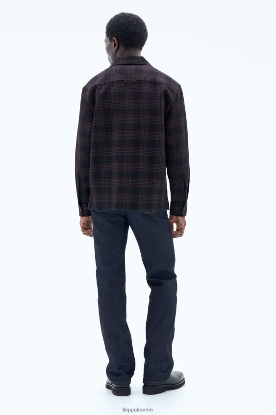 Filippa K L8HHT383 Bekleidung dunkle Schokolade/schwarzes Karo Männer Waffelkariertes Resort-Hemd
