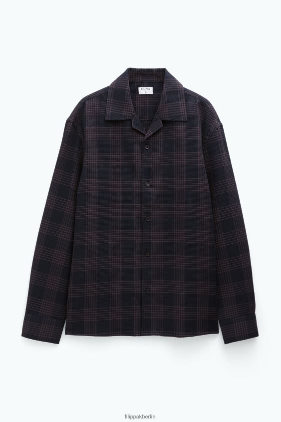 Filippa K L8HHT383 Bekleidung dunkle Schokolade/schwarzes Karo Männer Waffelkariertes Resort-Hemd