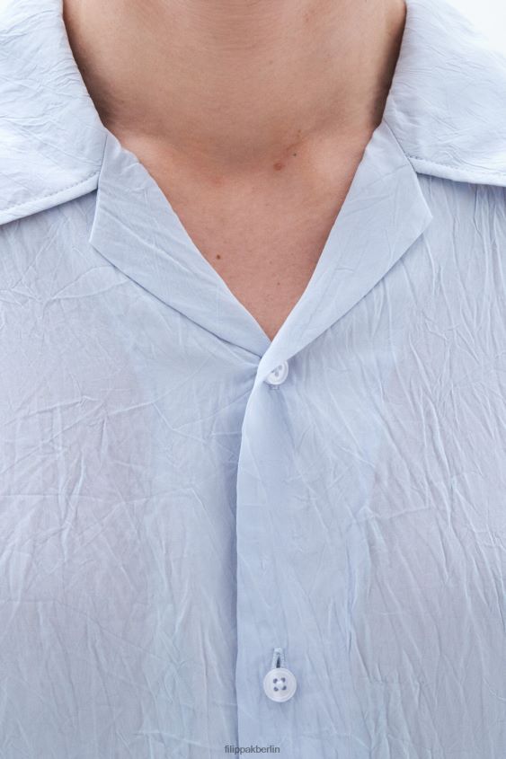Filippa K L8HHT391 Bekleidung Eisblau Männer zerknittertes Resort-Hemd