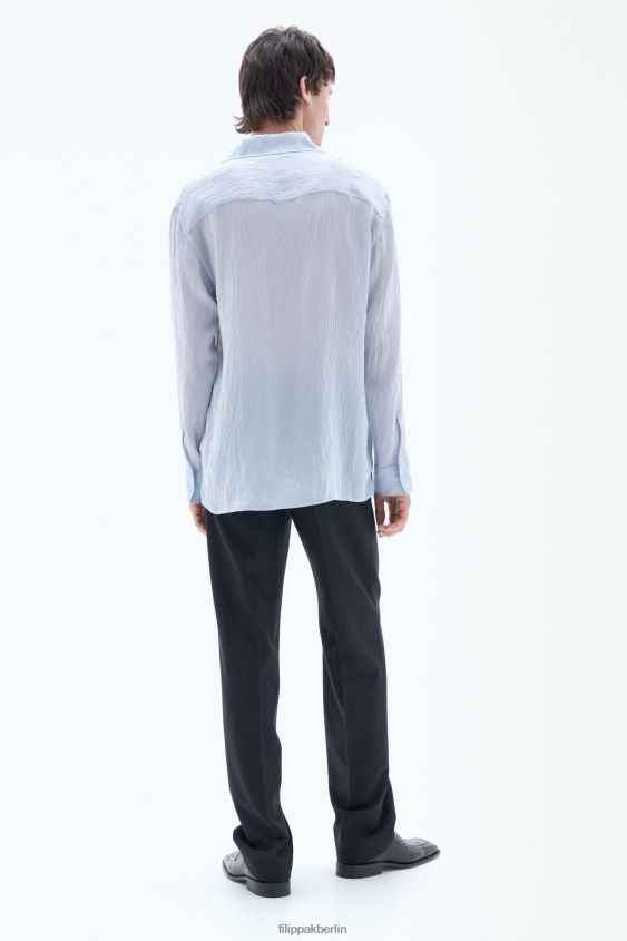 Filippa K L8HHT391 Bekleidung Eisblau Männer zerknittertes Resort-Hemd