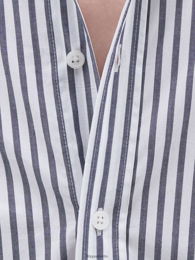 Filippa K L8HHT393 Bekleidung Pazifikblau/weißer Streifen Männer gestreiftes Baumwollhemd