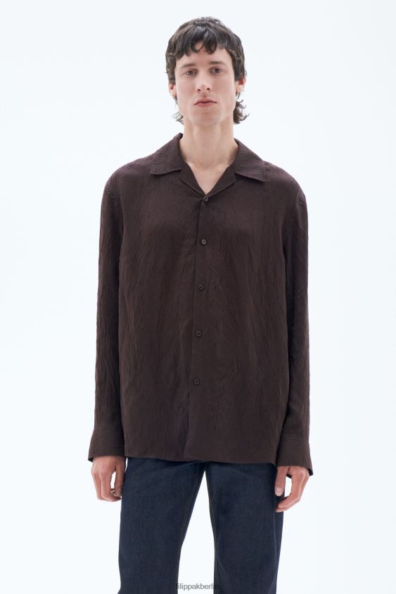 Filippa K L8HHT399 Bekleidung dunkle Schokolade Männer zerknittertes Resort-Hemd