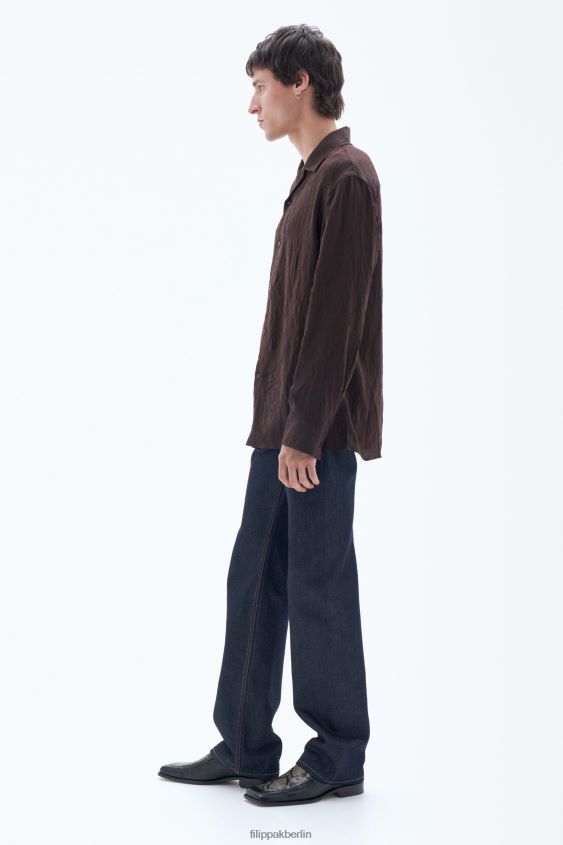 Filippa K L8HHT399 Bekleidung dunkle Schokolade Männer zerknittertes Resort-Hemd