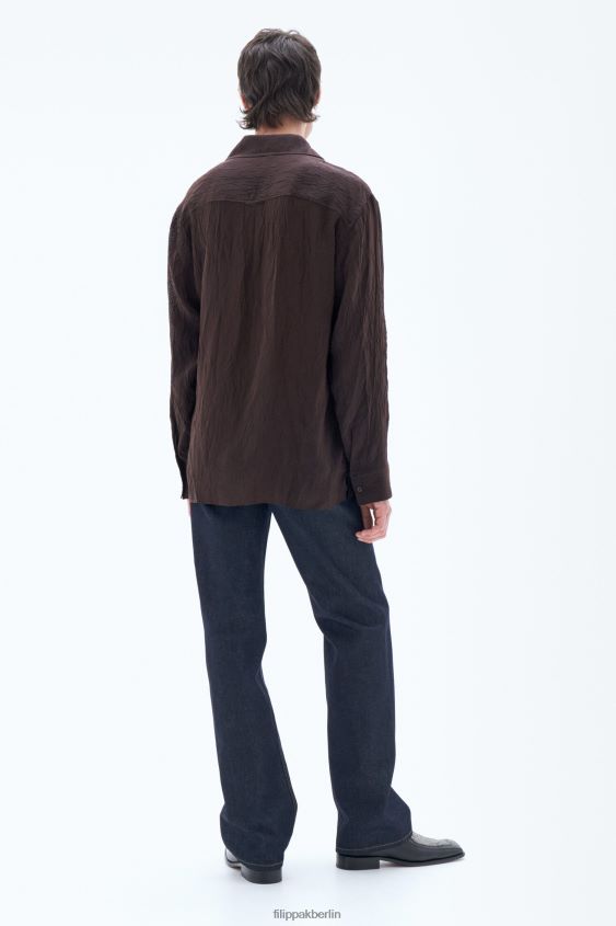 Filippa K L8HHT399 Bekleidung dunkle Schokolade Männer zerknittertes Resort-Hemd