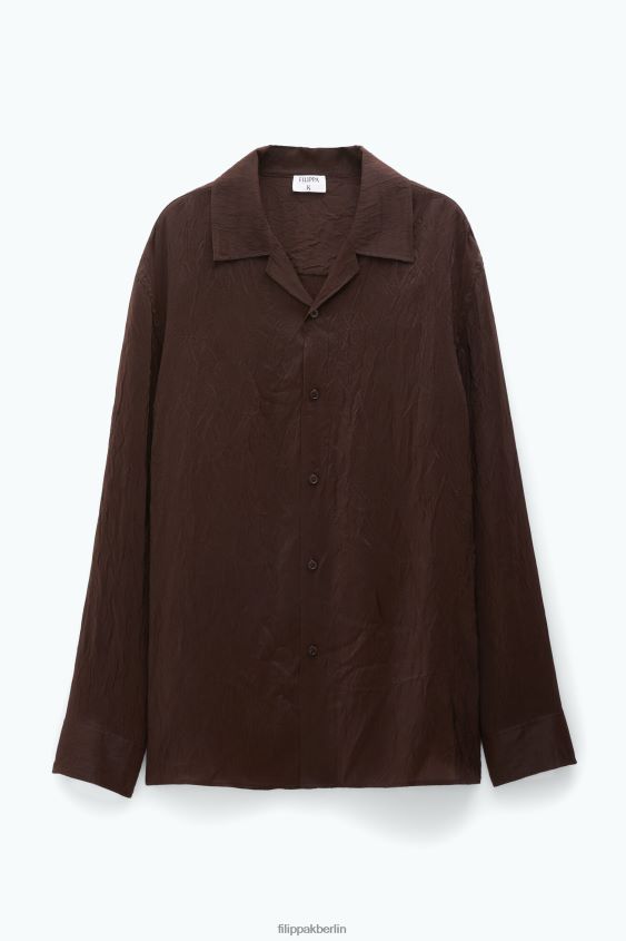 Filippa K L8HHT399 Bekleidung dunkle Schokolade Männer zerknittertes Resort-Hemd
