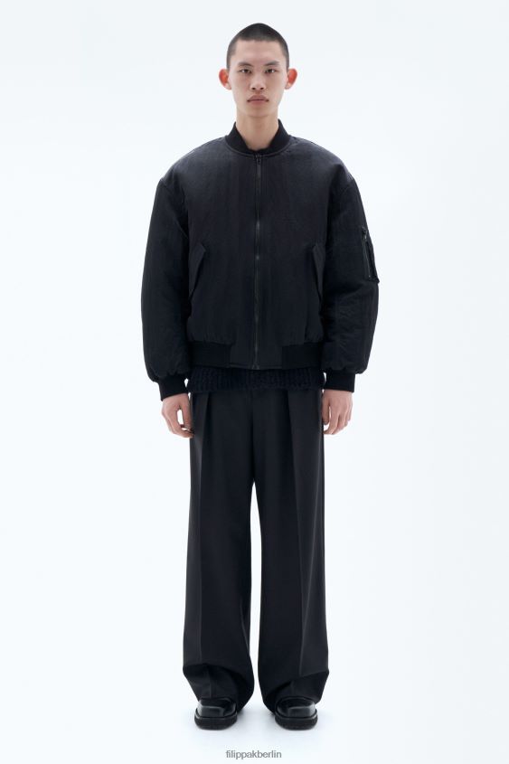 Filippa K L8HHT255 Bekleidung Schwarz Männer zerknitterte Bomberjacke