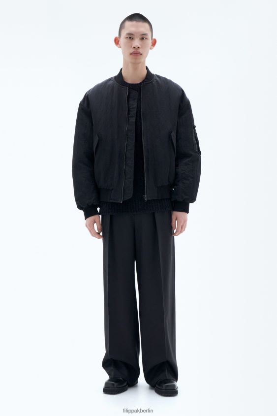 Filippa K L8HHT255 Bekleidung Schwarz Männer zerknitterte Bomberjacke