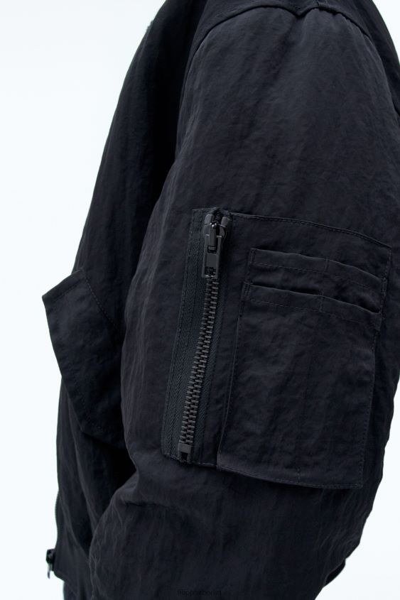 Filippa K L8HHT255 Bekleidung Schwarz Männer zerknitterte Bomberjacke