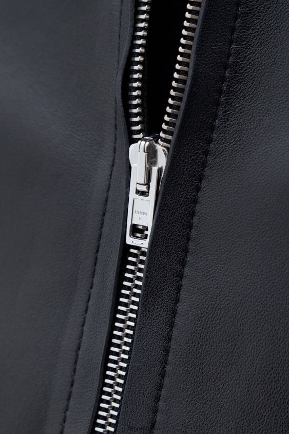 Filippa K L8HHT259 Bekleidung schwarz/rauchgrün Männer Lederjacke mit Reißverschluss