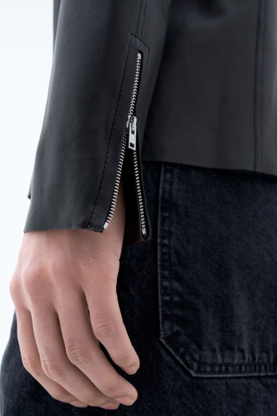 Filippa K L8HHT259 Bekleidung schwarz/rauchgrün Männer Lederjacke mit Reißverschluss