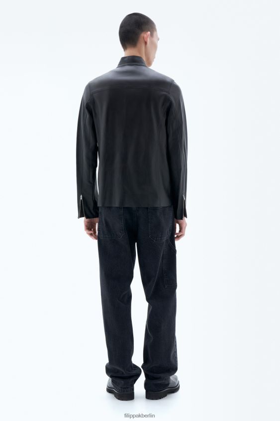 Filippa K L8HHT259 Bekleidung schwarz/rauchgrün Männer Lederjacke mit Reißverschluss