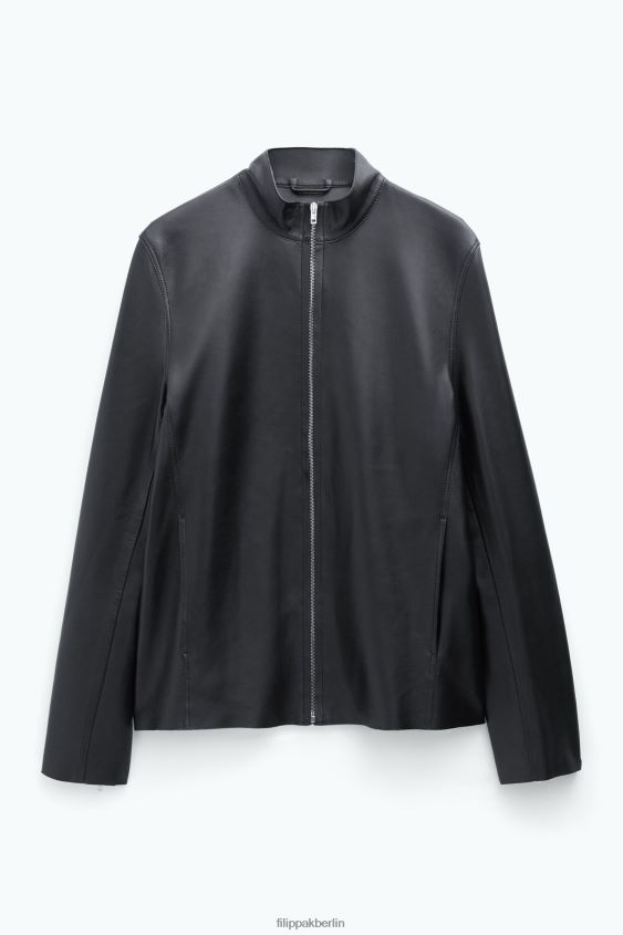 Filippa K L8HHT259 Bekleidung schwarz/rauchgrün Männer Lederjacke mit Reißverschluss