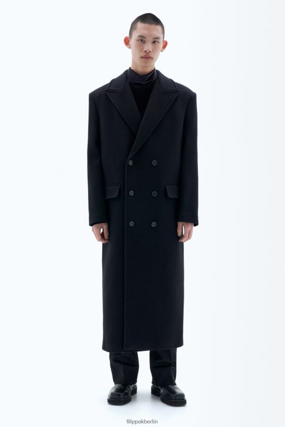 Filippa K L8HHT260 Bekleidung Schwarz Männer Zweireihiger Wollmantel