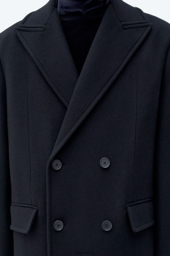 Filippa K L8HHT260 Bekleidung Schwarz Männer Zweireihiger Wollmantel