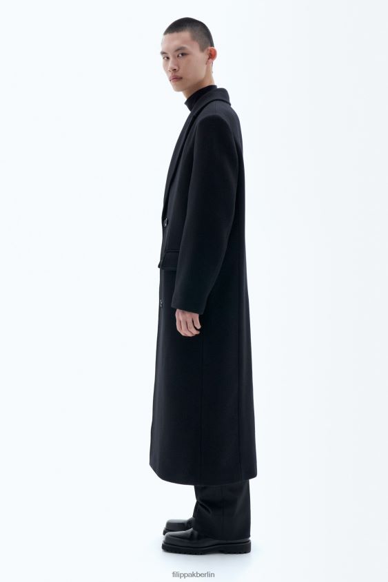 Filippa K L8HHT260 Bekleidung Schwarz Männer Zweireihiger Wollmantel