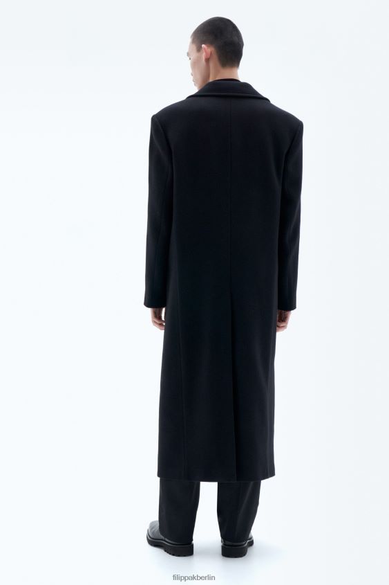 Filippa K L8HHT260 Bekleidung Schwarz Männer Zweireihiger Wollmantel