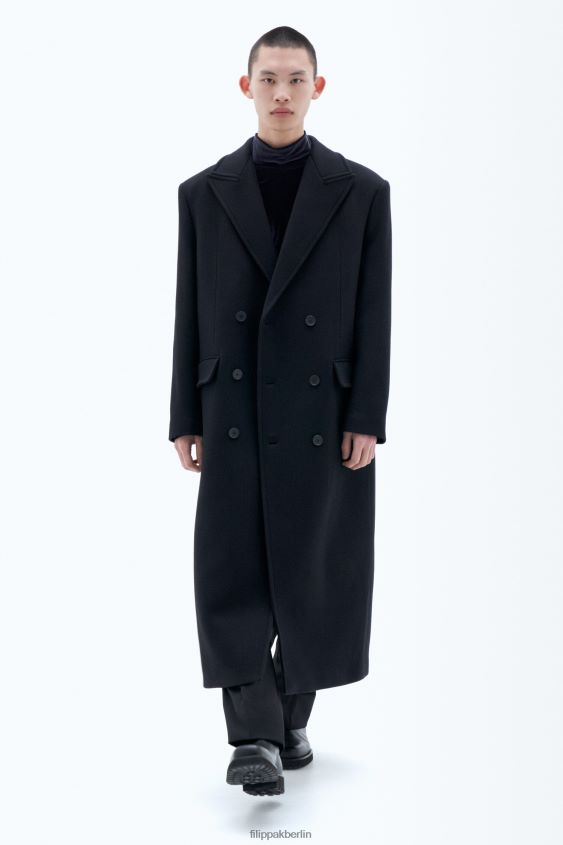 Filippa K L8HHT260 Bekleidung Schwarz Männer Zweireihiger Wollmantel