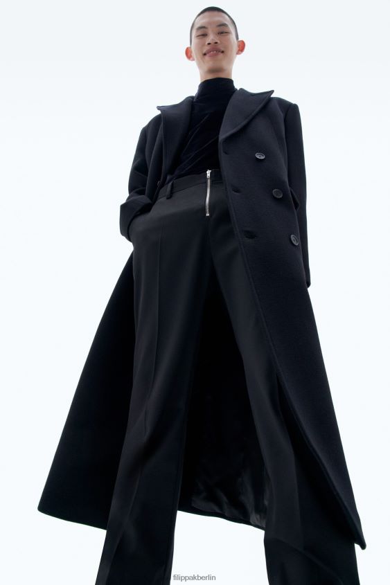 Filippa K L8HHT260 Bekleidung Schwarz Männer Zweireihiger Wollmantel