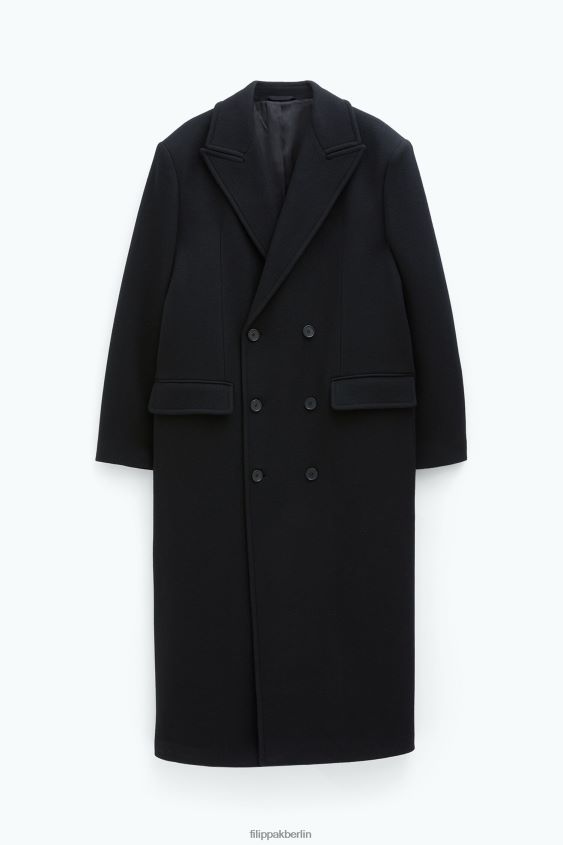 Filippa K L8HHT260 Bekleidung Schwarz Männer Zweireihiger Wollmantel