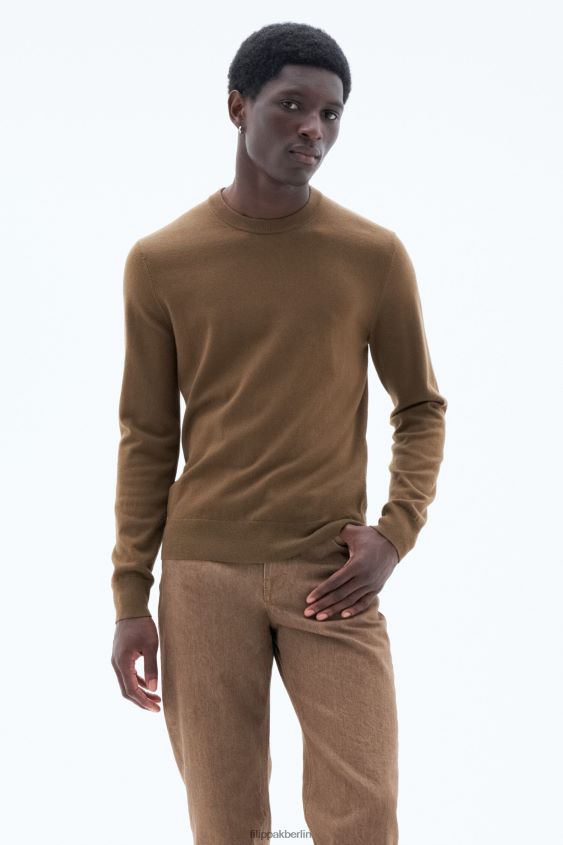 Filippa K L8HHT264 Bekleidung bronzegrün Männer Pullover aus Merinowolle aus Baumwolle