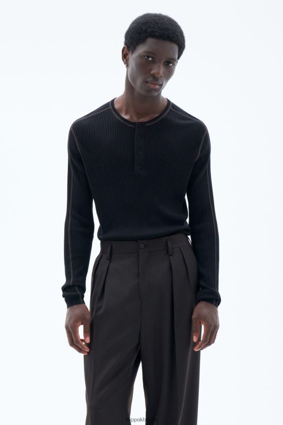 Filippa K L8HHT265 Bekleidung Schwarz Braun Männer Leichter Ripppullover