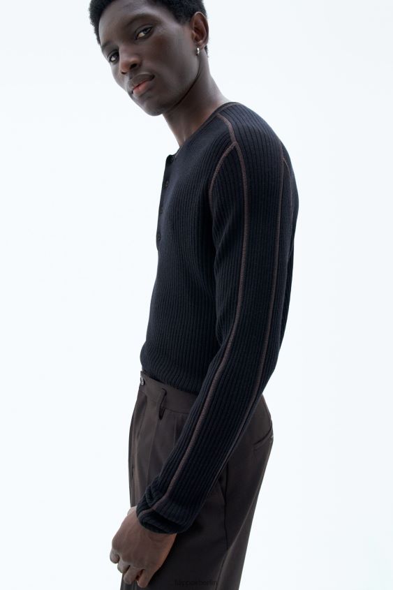 Filippa K L8HHT265 Bekleidung Schwarz Braun Männer Leichter Ripppullover