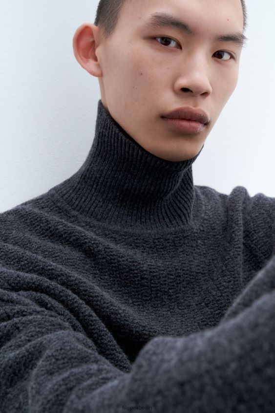 Filippa K L8HHT267 Bekleidung Anthrazit-Melange Männer Rollkragenpullover mit Struktur