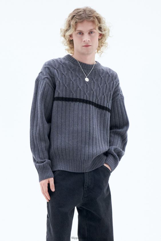 Filippa K L8HHT269 Bekleidung graue Melange Männer Patchwork-Pullover