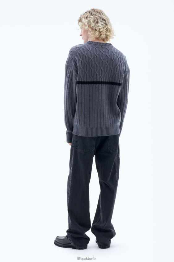 Filippa K L8HHT269 Bekleidung graue Melange Männer Patchwork-Pullover