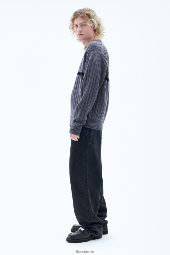 Filippa K L8HHT269 Bekleidung graue Melange Männer Patchwork-Pullover