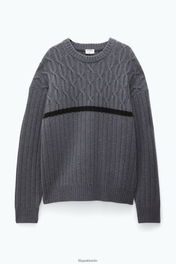 Filippa K L8HHT269 Bekleidung graue Melange Männer Patchwork-Pullover