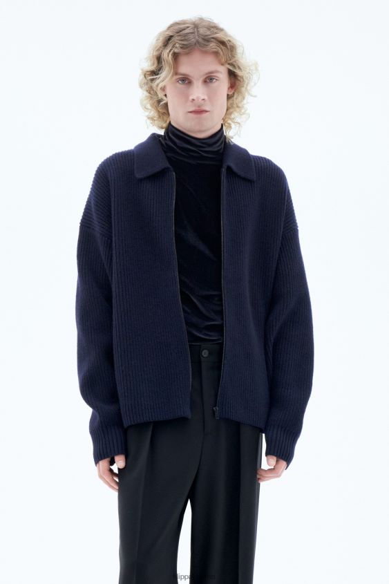 Filippa K L8HHT270 Bekleidung Marine Männer Strickjacke mit Kragen und Reißverschluss