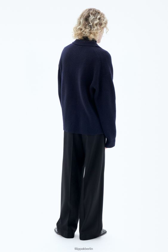 Filippa K L8HHT270 Bekleidung Marine Männer Strickjacke mit Kragen und Reißverschluss