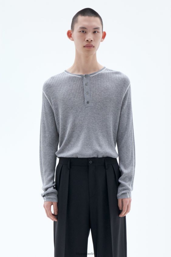 Filippa K L8HHT276 Bekleidung grau weiß Männer Leichter Ripppullover