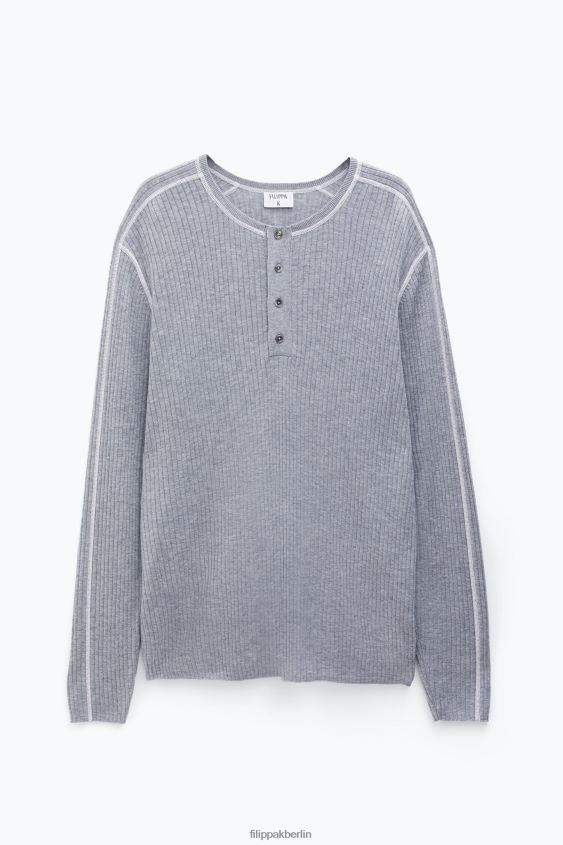 Filippa K L8HHT276 Bekleidung grau weiß Männer Leichter Ripppullover