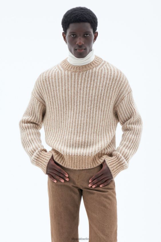 Filippa K L8HHT284 Bekleidung Kamel/Weiß Männer zweifarbiger Pullover