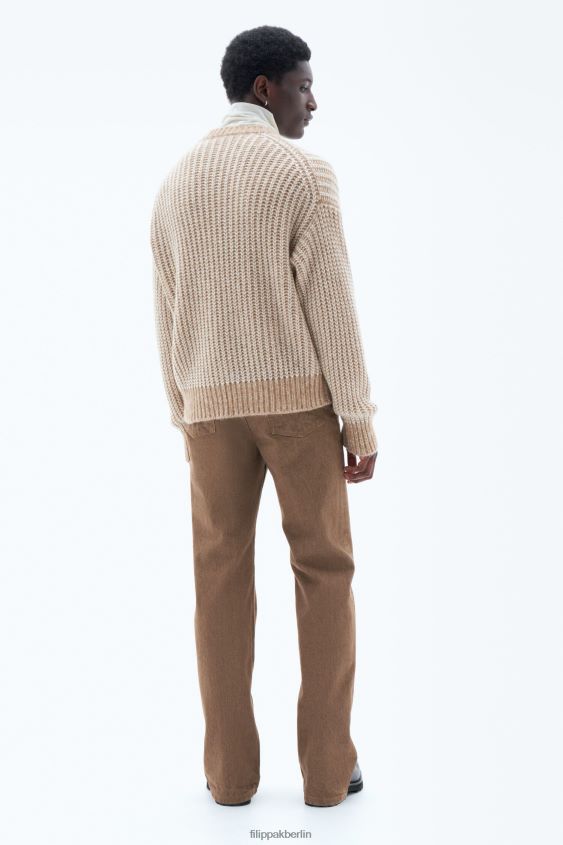 Filippa K L8HHT284 Bekleidung Kamel/Weiß Männer zweifarbiger Pullover