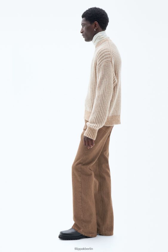 Filippa K L8HHT284 Bekleidung Kamel/Weiß Männer zweifarbiger Pullover