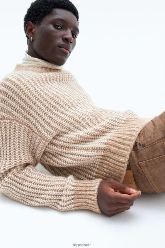 Filippa K L8HHT284 Bekleidung Kamel/Weiß Männer zweifarbiger Pullover