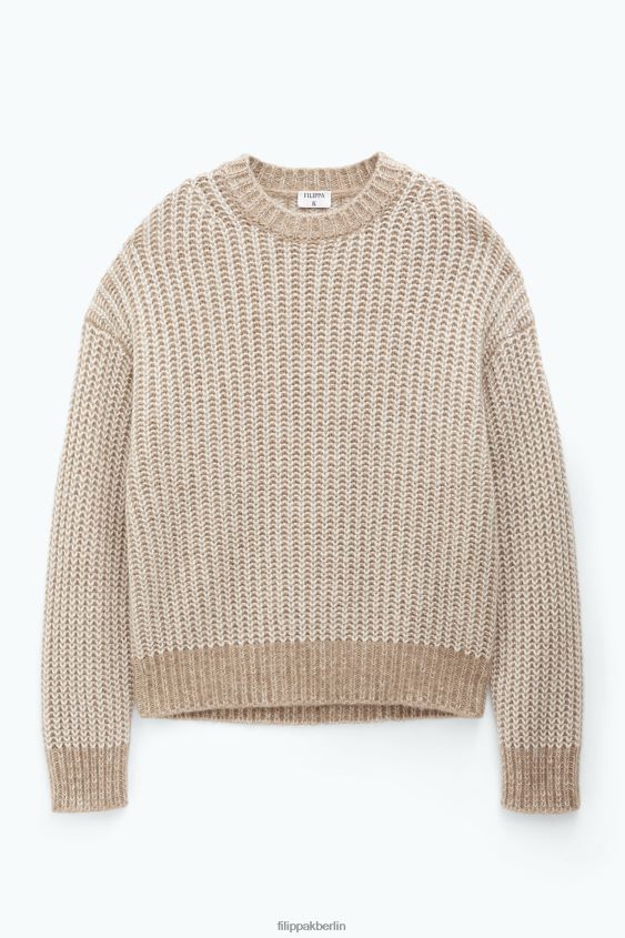 Filippa K L8HHT284 Bekleidung Kamel/Weiß Männer zweifarbiger Pullover