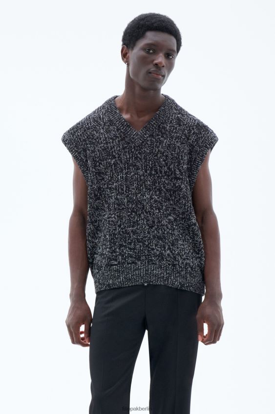 Filippa K L8HHT285 Bekleidung Schwarz-Weiss Männer Quadratische Strickweste