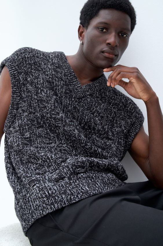 Filippa K L8HHT285 Bekleidung Schwarz-Weiss Männer Quadratische Strickweste