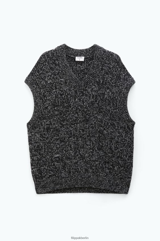 Filippa K L8HHT285 Bekleidung Schwarz-Weiss Männer Quadratische Strickweste