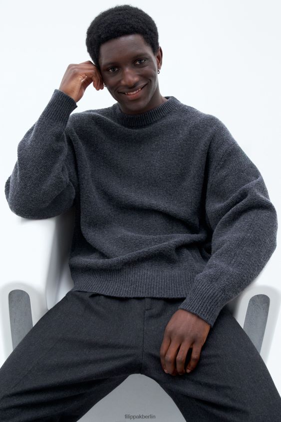 Filippa K L8HHT289 Bekleidung Anthrazit-Melange Männer Strukturpullover